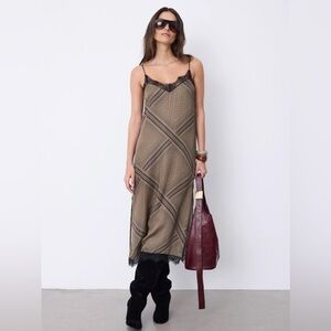 Vintage Gianfranco Ferre brown plaid lace and velvet dress Made in Italy